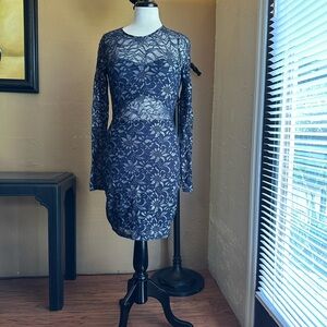 Elegant Lace Long Sleeve Dress - Black